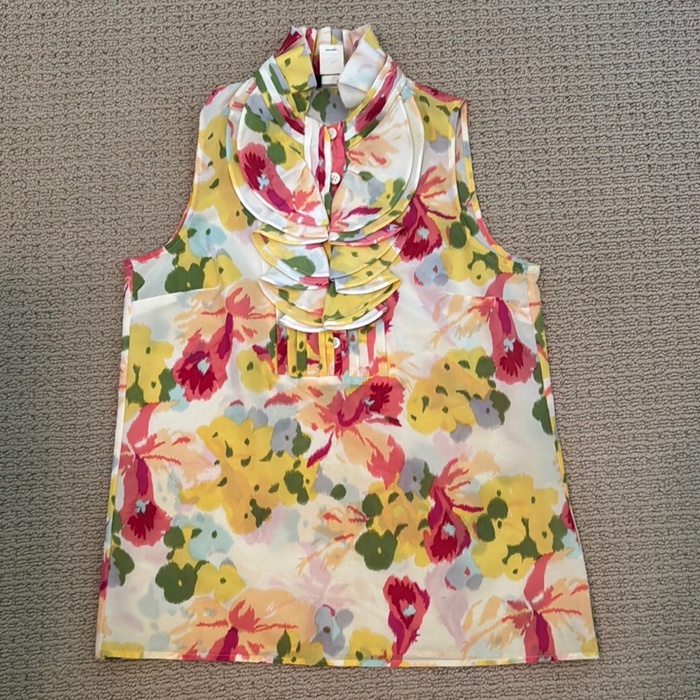 Jcrew 100% Silk Floral Sleeveless Blouse